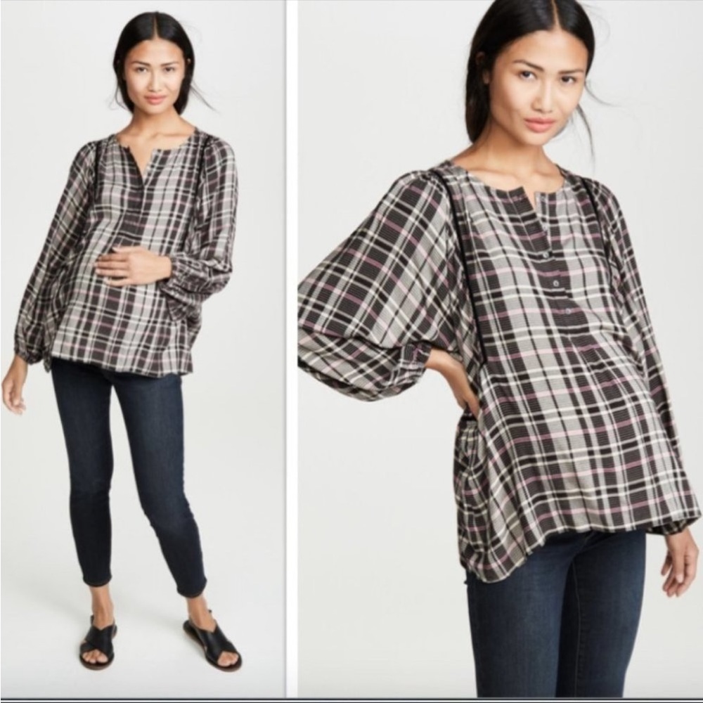 Hatch Maternity The Rose Plaid Flowy Blouse